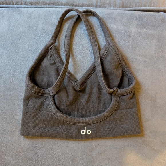 Alo Yoga Black Seamless Sports Bra Crossback Women's Size XS - Picture 2 of 4